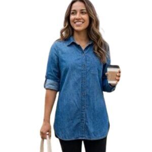 Kenneth Cole Reaction Blue Denim Chambray Tunic Shirt - Size S
